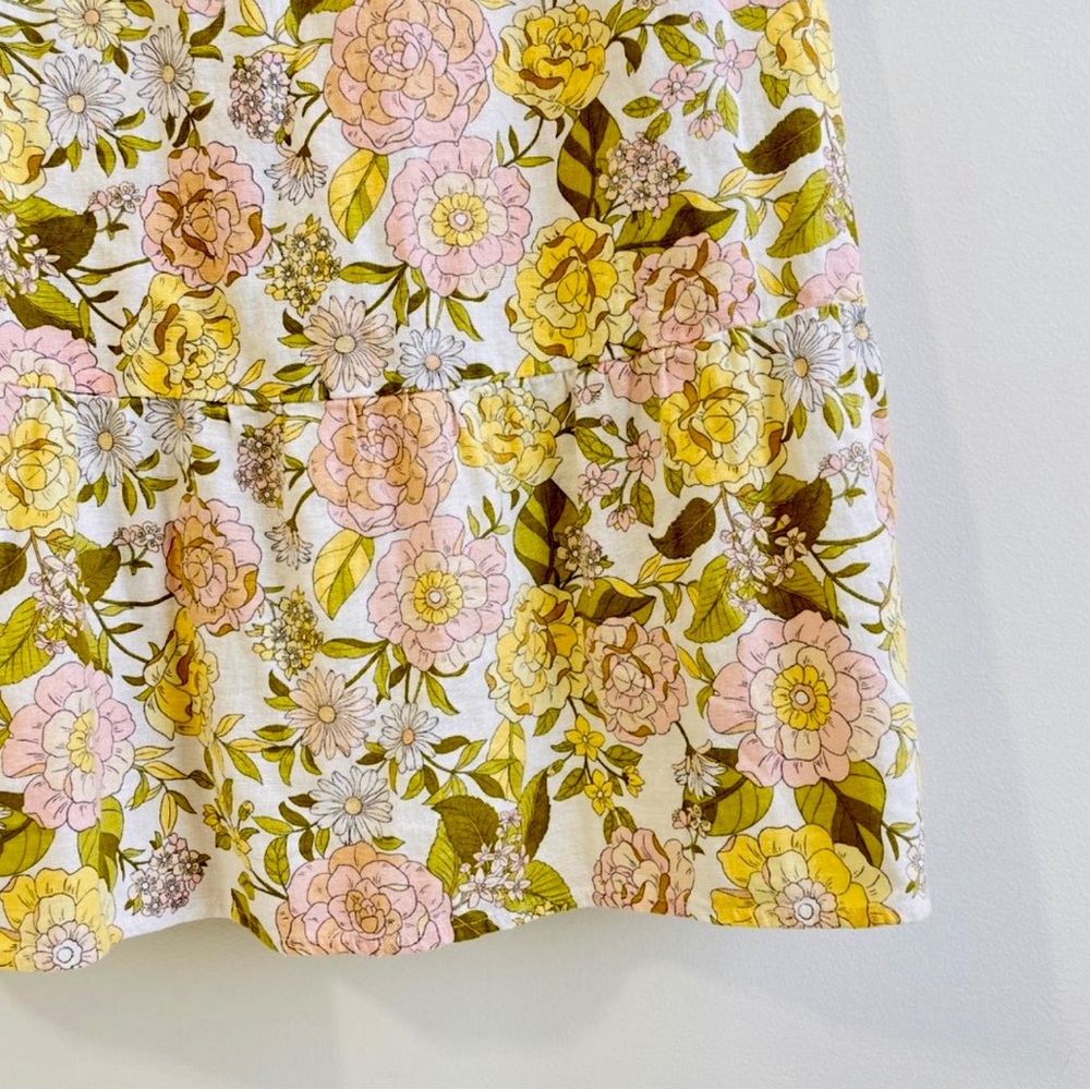 Last One Linen Floral Print Tie Back Midi Dress With Puff Sleeves & Side Pockets - Picture 7 of 11